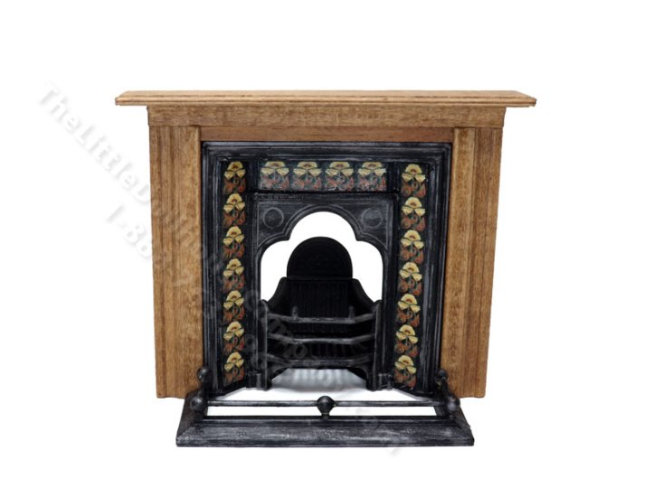 (image for) Miniature Coalbrookdale Tiled Fireplace and Fender Set for Dollhouses - Beige & Brown