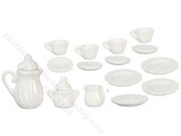 (image for) Miniature 17pc White Ribbed Tea Set for Dollhouses