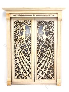 (image for) Miniature Unfinished Peacock Double Door for Dollhouses