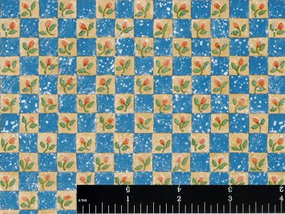 (image for) Blue/Gold Rose Tile Miniature Wallpaper for Dollhouses