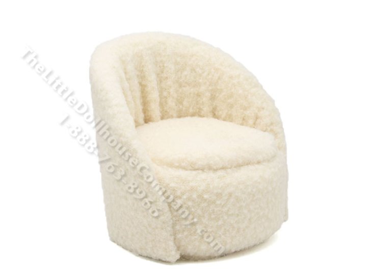 (image for) Miniature Faux Sherpa Round Chair for Dollhouses - White