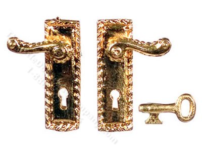(image for) Miniature Brass Door Handle and Keyplate for Dollhouses