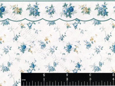 (image for) Blue and Grey Floral Pattern Wallpaper for Dollhouses