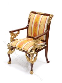 (image for) Miniature Walnut and Orange Empire Armchair for Dollhouses