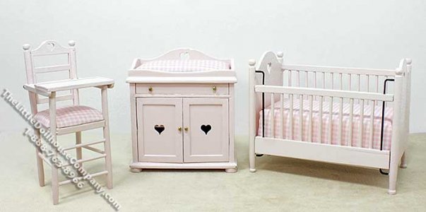 (image for) Miniature Three Piece Pink Nursery Set for Dollhouses