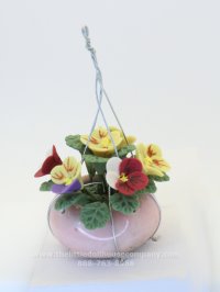 (image for) Miniature Pansies Hanging in a Pot For Dollhouses