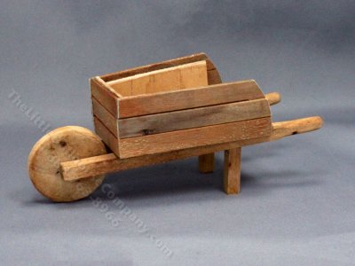 (image for) Miniature Oak Wheelbarrow for Dollhouses