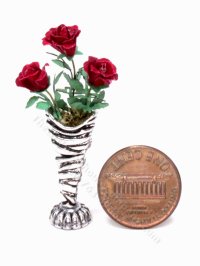 (image for) Miniature Dark Red Roses in a Silver Vase