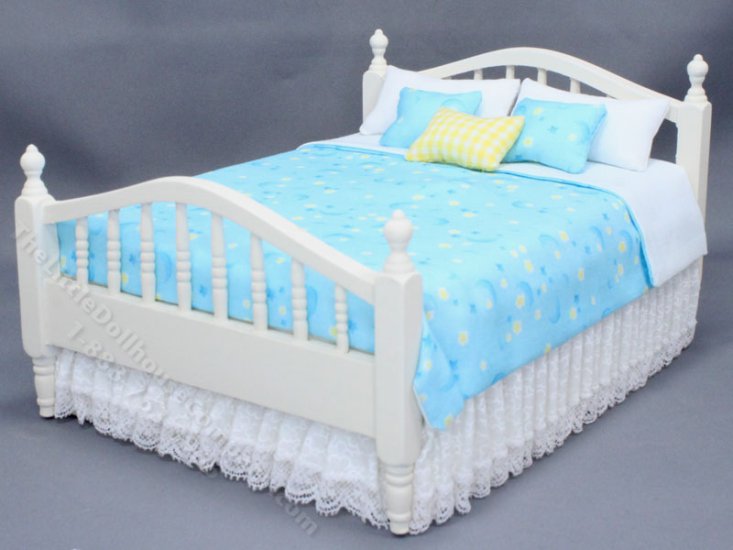 (image for) Miniature White Bed Dressed in Blue Moon Print
