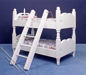 (image for) Miniature White Bunkbed with Ladder for Dollhouses