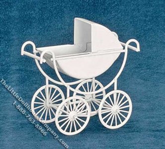 (image for) Miniature White Metal Baby Carriage for Dollhouses