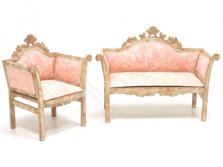 (image for) Miniature Pink Toile French Couch and Chair by Judith Blondell