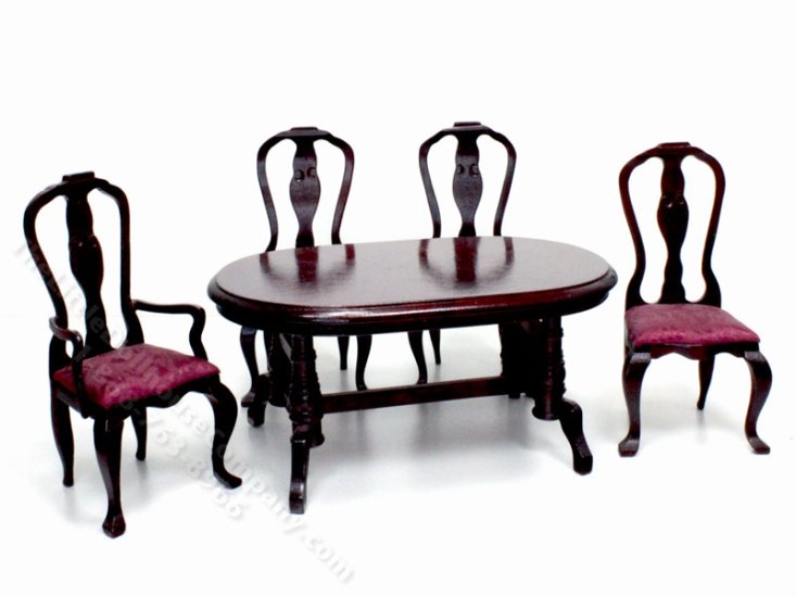 (image for) As-Is Miniature 5 Pc. Mahogany Dining Set for Dollhouses