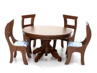 (image for) Vintage Miniature Walnut Dining Room Set for Dollhouses (5pc)