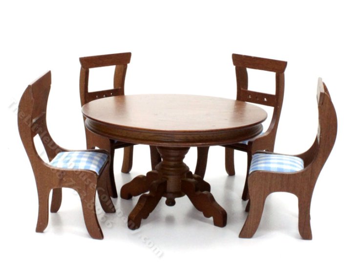 (image for) Vintage Miniature Walnut Dining Room Set for Dollhouses (5pc)