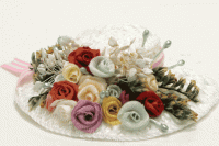 (image for) Miniature White Straw Hat With Silk Roses and Ferns