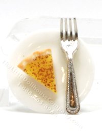 (image for) Miniature Custard Pie Slice on White Ceramic Plate with Fork