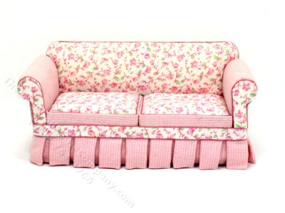 (image for) Miniature Pink Floral Sofa for Dollhouses