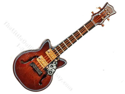 (image for) Miniature Mahogany Electric Guitar and Case for Dollhouses
