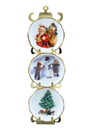 (image for) Miniature Christmas 3 Tier Plate Rack Display for Dollhouses
