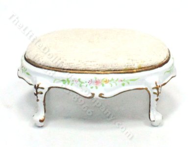 (image for) Miniature White Floral Footstool for Dollhouses