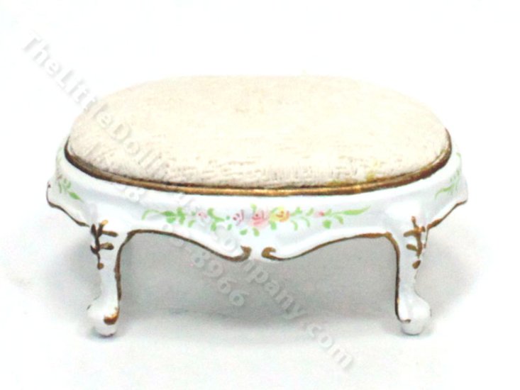 (image for) Miniature White Floral Footstool for Dollhouses
