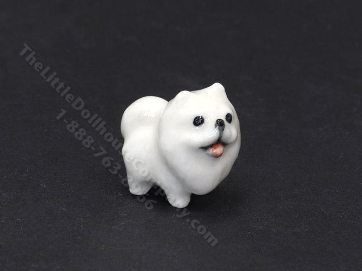 (image for) Miniature Porcelain Pomeranian Dog for Dollhouses - White