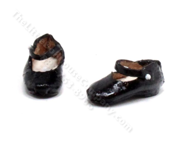 (image for) Miniature Black Leather Mary Jane Shoes for Dollhouses