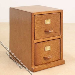 (image for) Miniature 2-Drawer Walnut Filing Cabinet for Dollhouses