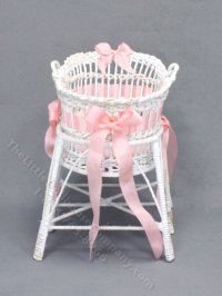 (image for) Miniature Handmade White Wicker Bassinet by Sandra Knight