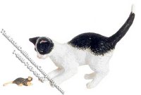 (image for) Dollhouse Scale Model Black & White Cat Catching Mouse