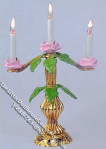 (image for) Dollhouse Scale Model 12v Pink Rose Candelabra