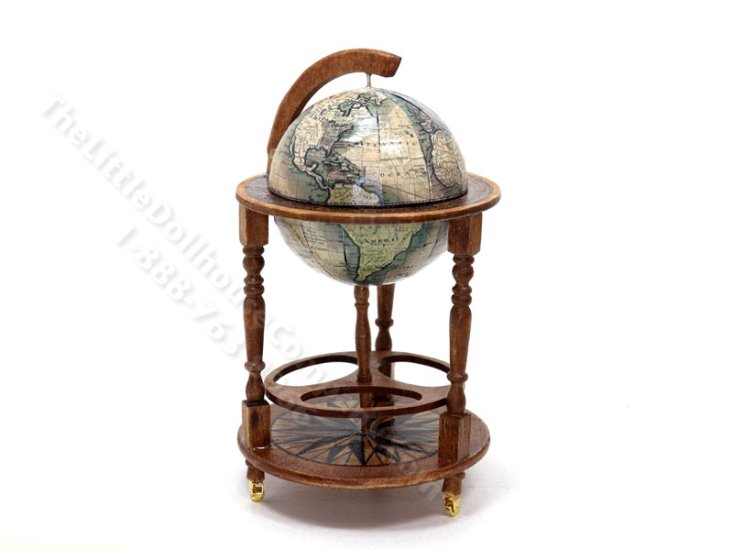 (image for) Miniature Walnut World Globe Bar for Dollhouses