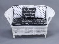 (image for) Miniature Black and White Wicker Sofa for Dollhouses