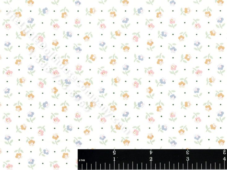 (image for) Pink, Blue and Yellow Flowers Miniature Wallpaper for Dollhouses