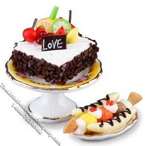 (image for) Miniature Valentine Cake & Banana Split Set for Dollhouses