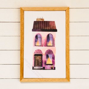 (image for) Miniature Rectangular Framed Purple House Board Print