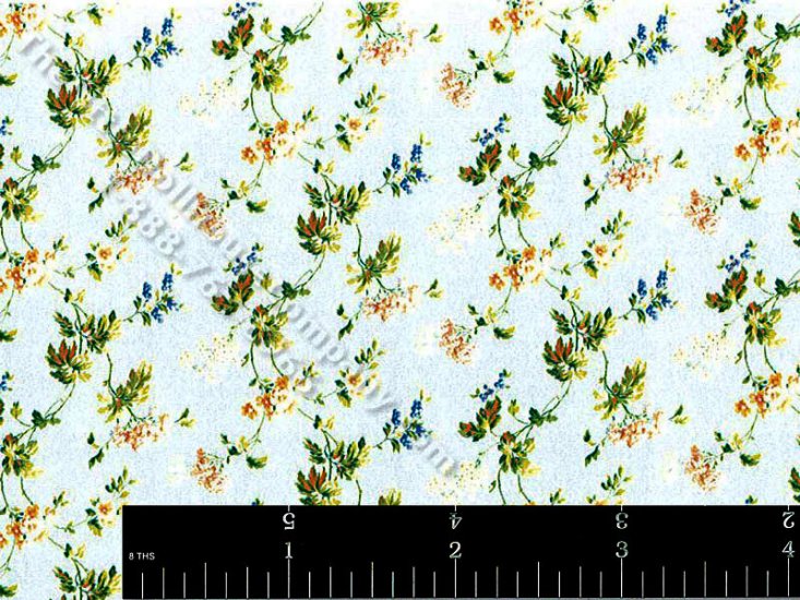 (image for) Dollhouse Scale Model Blue and White Floral Wallpaper