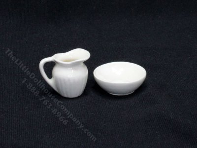 (image for) Miniature White Ceramic Pitcher and Basin for Dollhouses