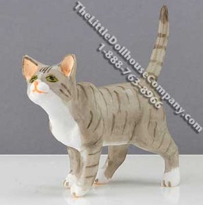 (image for) Dollhouse Scale Model Gray Cat Walking