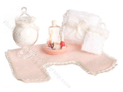(image for) Miniature Pink Bathroom Accessories for Dollhouses