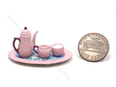 (image for) Miniature 4 Piece Coffee Set for Dollhouses - Pink