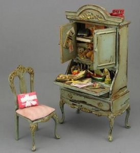 (image for) Dollhouse Miniature Child's Desk and Chair by Twylla Charles