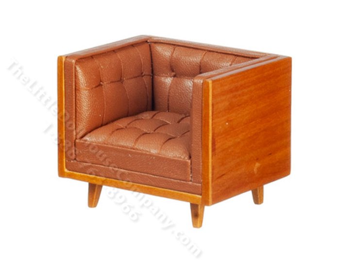 (image for) Miniature Mid Century Brown Leather Tub Chair for Dollhouses