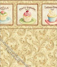(image for) Dollhouse Scale Model Wallpaper Brown Cupcake Scroll Pattern