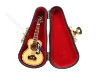 (image for) Miniature Acoustic Guitar w/ Floral Decal + Case for Dollhouses