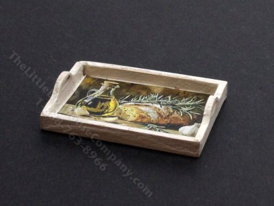 (image for) Miniature Wooden Tray for Dollhouses - Bread and Oil