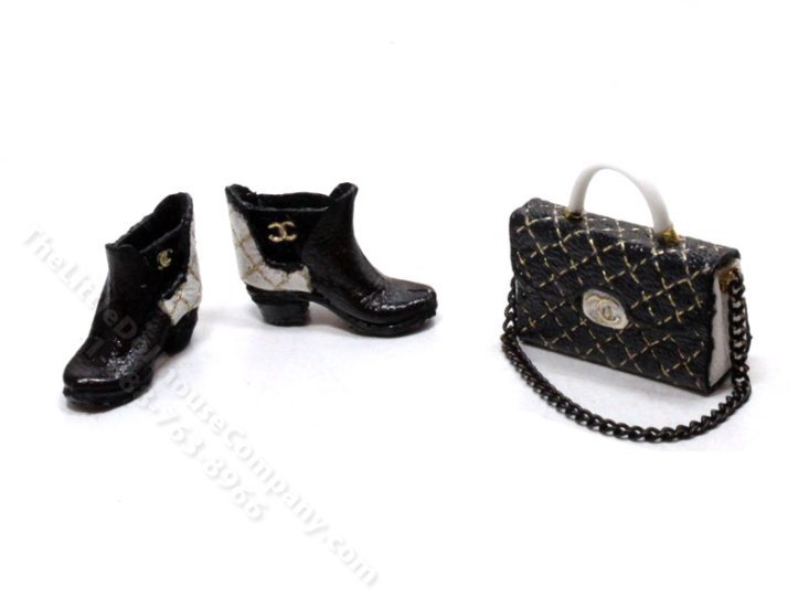 (image for) Chanel Black and White Boots and Matching Purse Judith Blondell