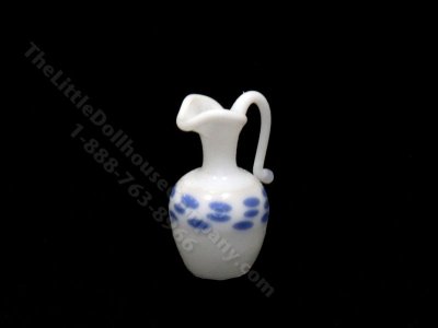 (image for) Dollhouse Scale Model White Blue Speckled Medium Glass Pitcher