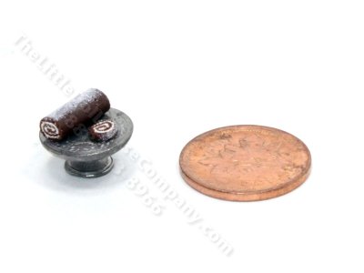(image for) 1:24 Chocolate Swiss Roll on Pewter Stand by Charlotte Willmott